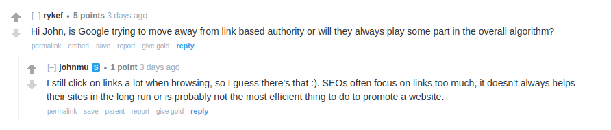 John Mueller comment on link building