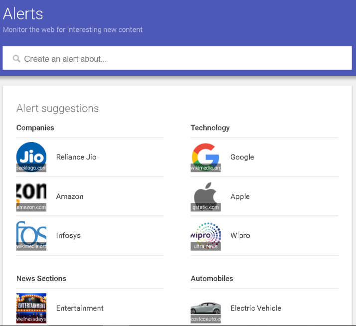 google alerts interface